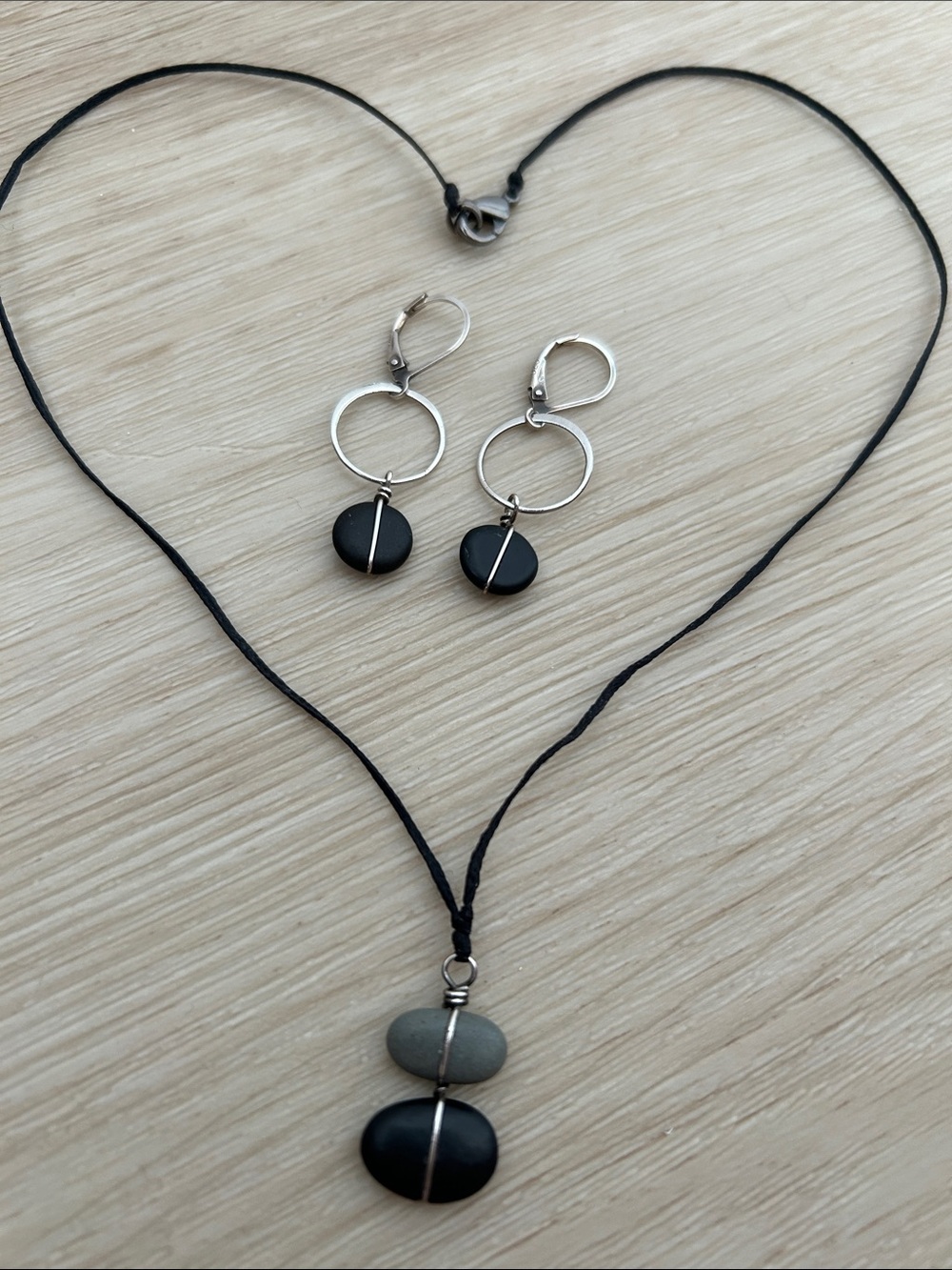 Handmade Beach Stone Sterling Silver Necklace and Earrings Set